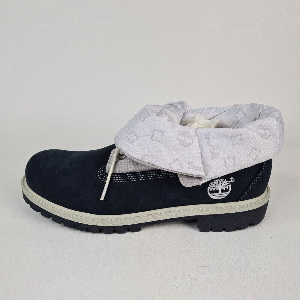 Timberland Roll Top Boys Boots Waterproof Navy Leather Winter New - Picture 1 of 12